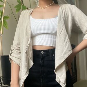 ASOS Beige Linen Open Waterfall Blazer Thin Jacket